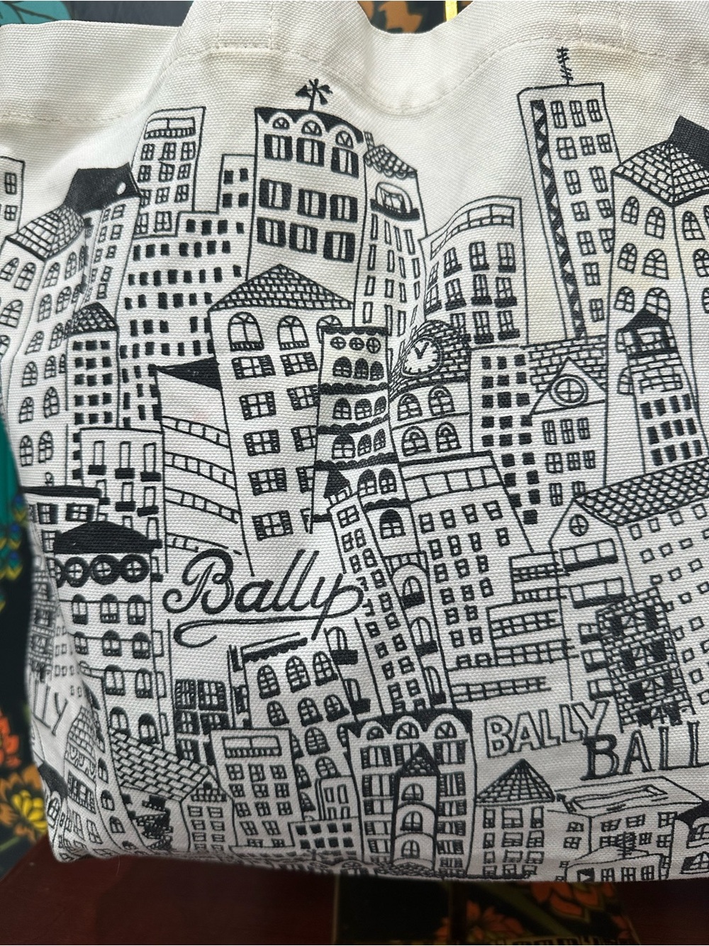 Bally Cream and Black City-Print Canvas Tote - Picture 6 of 14